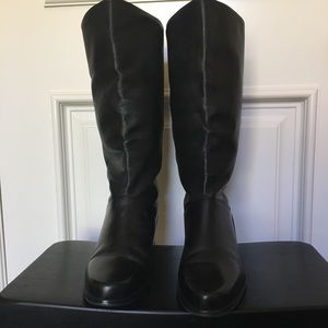 Black soft leather mid calf slouchy boot